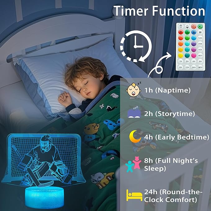 Hockey Night Light, Hockey Goalie Gifts, 3D Illusion Lamp with Remote Control, 16 Colors Changing, RGB Flashing Mode, Timer and Dimmable, Hockey Gifts for Boys Christmas Decor