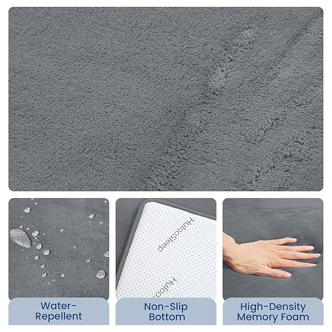 Huloo Sleep Baby Play Mat for Floor,1.3" Thick Elasti-Foam 50"×50" Playpen Mat for Tummy Time,Non-Toxic Certified Water Repellent Soft Coral Velvet for Toddler,Infant,Kids,Non-Slip Backing Safe for Crawling(Dark Grey)