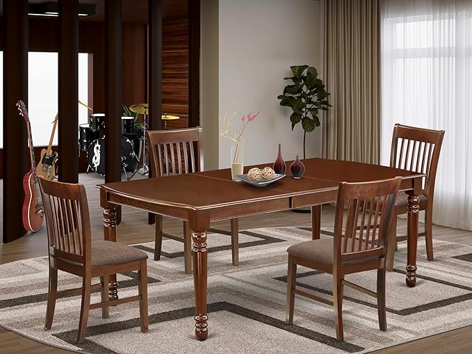 East West Furniture DONO5-MAH-C 5 Piece Dinette Set for 4 Includes a Rectangle Dining Table with Butterfly Leaf and 4 Linen Fabric Dining Room Chairs, 42x78 Inch, Mahogany