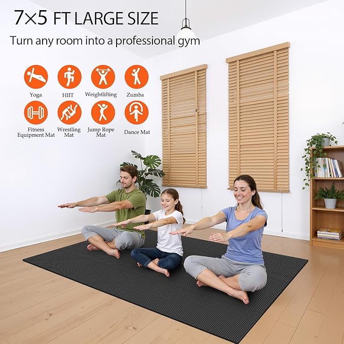 VTORY 7mm Large Workout Mat 7×5 ft – Extra Large Wide Yoga Mat & Pilates Mat Thick, Non-Slip Exercise Mat for Home Gym, Home Workout, HIIT, Strength, Stretching