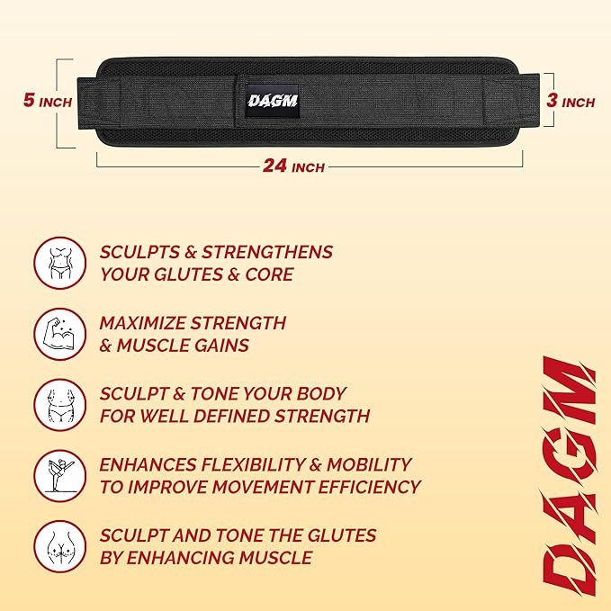 DAGM Hip Thrust Belt for Dumbbells heavy, Secure Glute Trainer with Non-Slip Extra Padding That Protects Your Hips - Ideal for Gym & Home Workouts - Use with Heavy Duty Kettlebells, Dumbbells, & Plates Hold up to 500 lbs