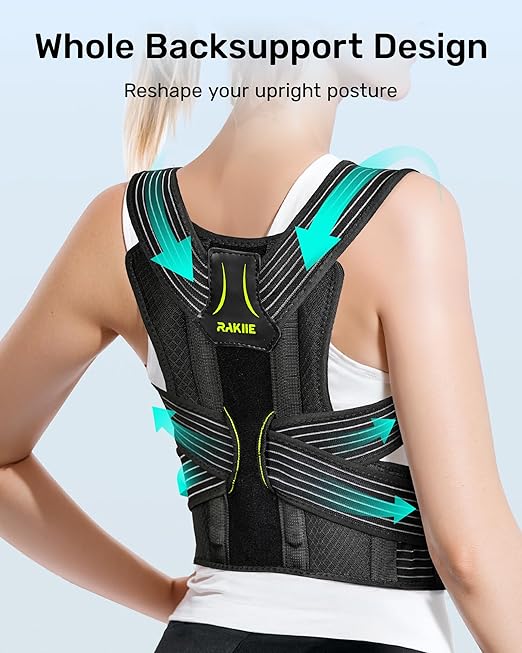 Rakiie Posture Corrector for Women and Men, Adjustable Back Brace with Underarm Pain Relief Strap, Breathable Shoulder Straightener For Hunchback, Neck, Mid and Upper Back Support, S