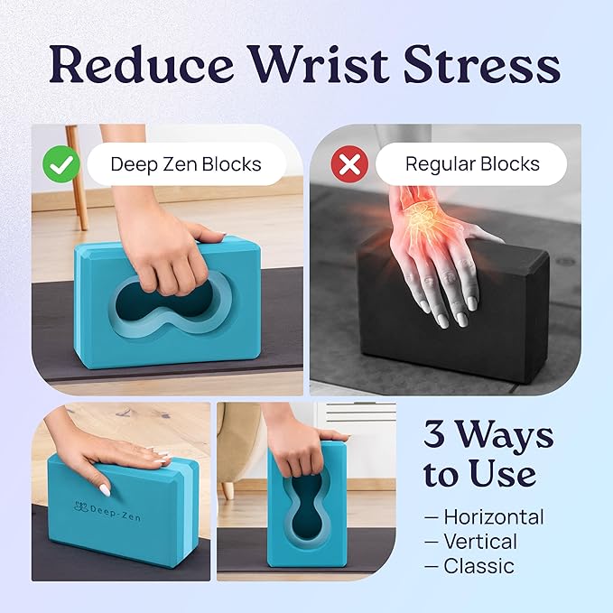 Deep-Zen® Yoga Blocks Wrist Support; Yoga Blocks 2 Pack with Knee Pads and Strap to Put Less Weight on Wrists; Durable, Versatile Yoga Brick Exercise Block Set, Blocks Yoga