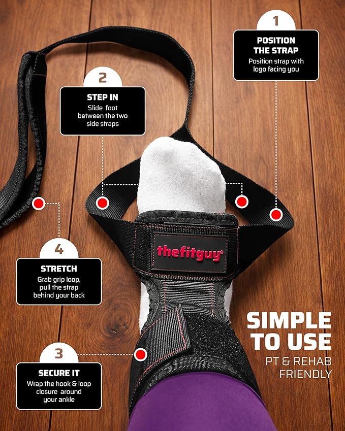 THEFITGUY Quad Stretcher - Quad Stretch Strap with Secure Ankle Support | 4-Loop Quad & Hip Flexor Stretch Band for Physical Therapy, Mobility, Post-Workout Recovery | Non-Elastic Leg Stretching Strap