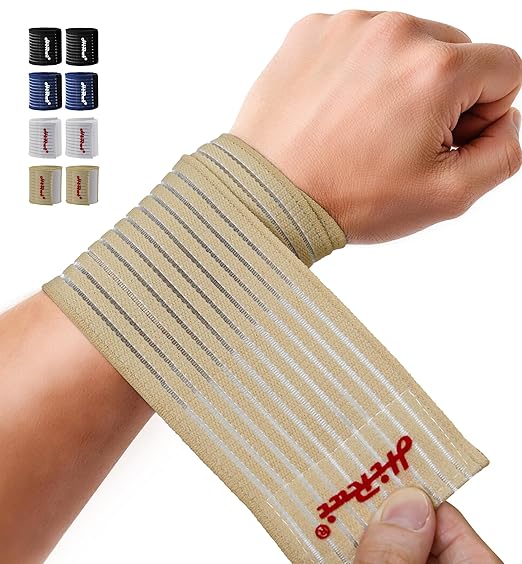 HiRui 2-Pack High-Elastic Wrist Support Straps Wrist Compression Bandage - Wrist Wraps Wristbands for Carpal Tunnel Arthritis Tendonitis Weightlifting Tennis Basketball - Breathable Soft (Beige)