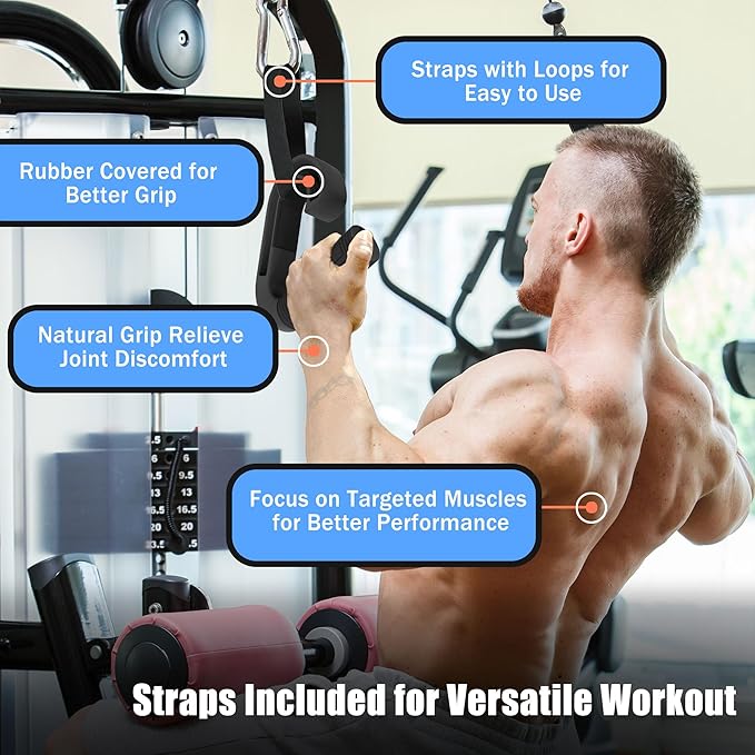Folaps Pull Up Handles Neutral Grip: Portable Barbell Grip with 2 Detachable Straps for Cable Machine LAT Pull Down T-bar Row Deadlift Shrug