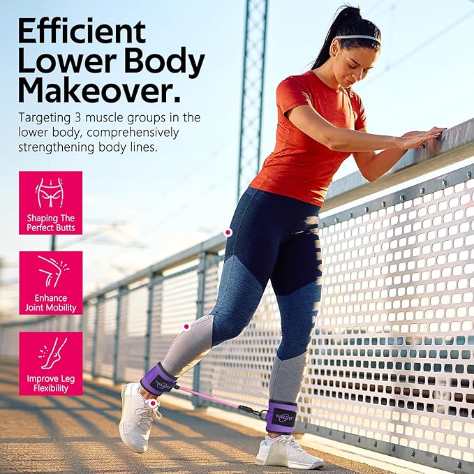 WALITO Ankle Resistance Bands with Cuffs, Exercise Bands for Legs and Butt, Booty Workout Equipment for Kickbacks and Hip Fitness Training