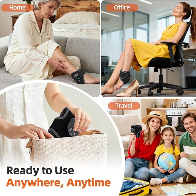 Cordless Ankle Heating Pad, Foot and Ankle Massager for Pain Relief, Rechargeable Heated Ankle Wrap with 4 Heats, 2 Vibrations, 3 Timers (Black)