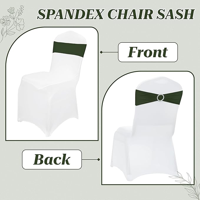 VDS - Olive | Spandex Chair Sashes Bows | 250 PCS | Stretch Elastic Banquet Universal Folding Chair Band Tie with Silver Buckle Slider for Wedding Party Conference Celebration Event Decoration