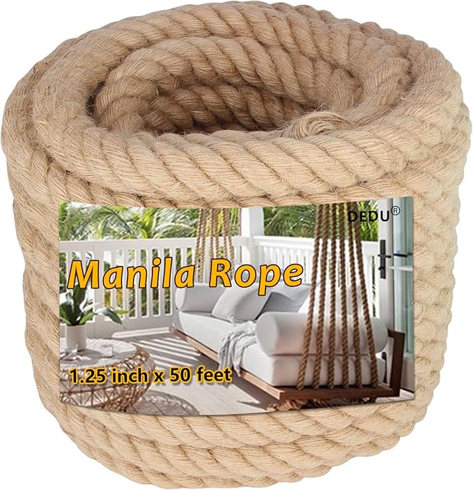 1.25" X 50' Treated Manila Rope Boat Docks Tree Farm Dock Deck