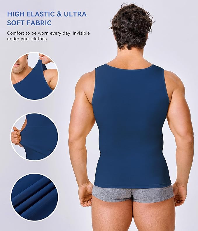 Mens Compression Shirt Slimming Body Shaper Vest Workout Tank Tops Abs Abdomen Undershirts