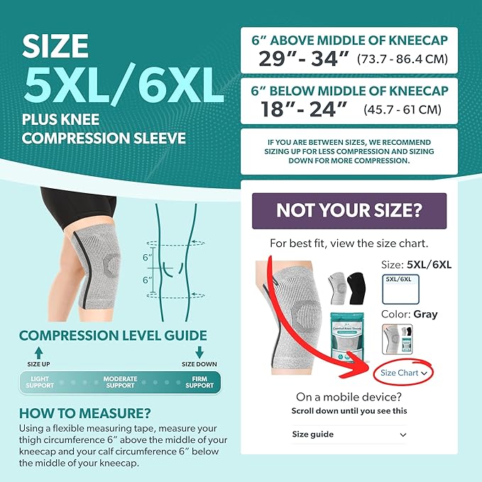 BraceAbility Plus Size Knee Brace for Women and Men – Compression Sleeve for Knee Pain Relief, Arthritis, Swelling, Osteoarthritis, Meniscus Tear, Joint Support Knee Stabilizer (5XL/6XL Gray)