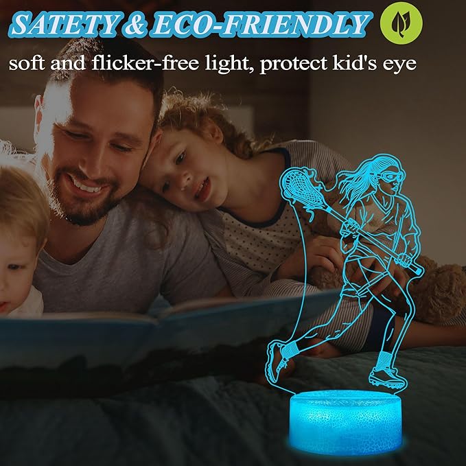 Lacrosse Gifts for Girls, 3D Night Light Lamp with Remote Control, 16 Colors Changing, Timer and Dimmable, Room Decor for Lacrosse Women, Mom, for Birthday Holiday Christmas