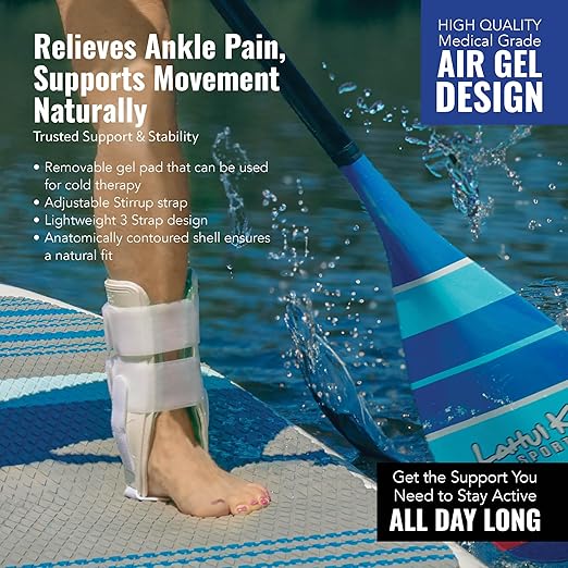 AnklePro Air Cushion Stirrup Ankle Stabilizer Brace - Removable Cold Therapy 3-Strap Rigid Stirrup Ankle Splint w/Gel Pad for Women & Men - Lateral Support for Stability, Black, Trainer