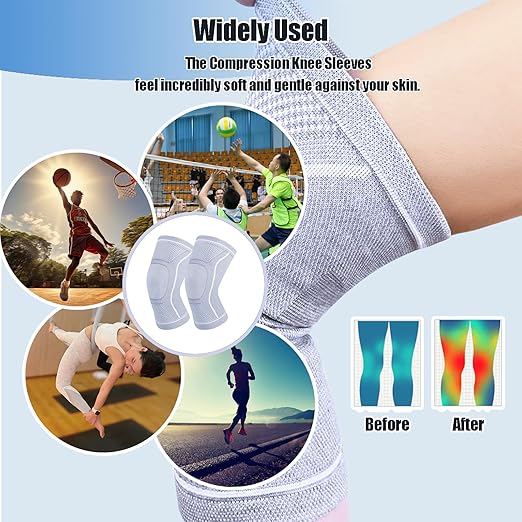 Compression Knee Sleeve for Men Women - Bamboo Charcoal Elastic Knee Braces Pads Warmers Protective Knee Support for Arthritis and Runners (Gray, Medium)