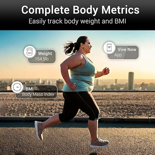 Vive Smart Body Weight Scale (550lbs Capacity) - Heavy Duty Bariatric Digital Scale for BMI - Plus Size, Large Display - Bathroom Device for Health Extra Wide Base & Smartphone Connectivity