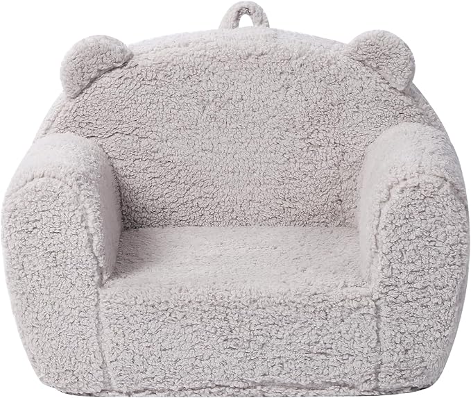 Kids Snuggly-Soft Sherpa Chair, Teddy Bear Cuddly Toddler Foam Chair for Boys and Girls, Grey