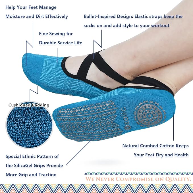 Ozaiic Pilates Socks for Women Non Slip Grip, Yoga Socks with Grippers for Barre, Hospital, Ballet, Dance, Barefoot Workout