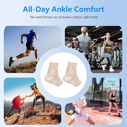 DRNAIETY Copper Ankle Brace for Men & Women - 1 Pair Adjustable Ankle Support Compression Sleeve for Plantar Fasciitis, Achilles Tendonitis, Foot Pain, Swelling, Sprains - Everyday Use (Skin Tone, Large)