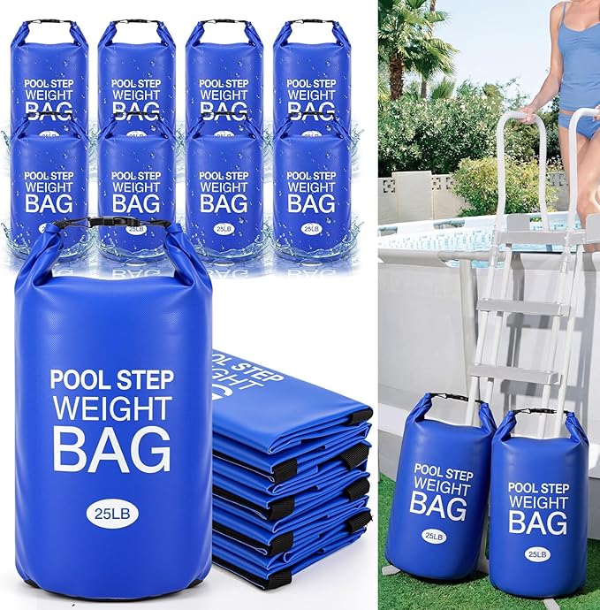 Soulchen 8 Pack Pool Ladder Weights, Heavy Duty Universal Pool Step Weights Sand Bags with Handles for Above Ground Swimming Pools, Durable Waterproof Foldable (10l/25lb)