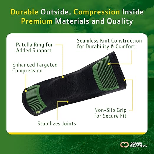 John Deere Knee Sleeve by Copper Compression – Patella Ring Stabilizer for Arthritis, Meniscus Tears, Tendonitis, Ligament Injuries – Seamless Heavy-Duty Brace for Joint Relief – L/XL