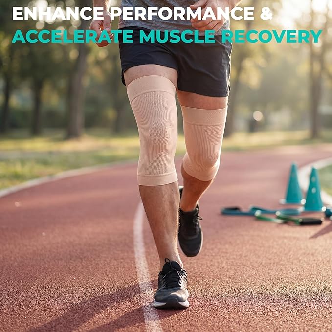 KEKING Orthopedic Brace for Tendinitis, Arthritis, ACL, MCL, Injury Recovery, Meniscus Tear, Knee Pain, Aching Knees, Patellar Tendonitis and Arthritis, Knee Compression Sleeves 2 Pack, Beige XXL
