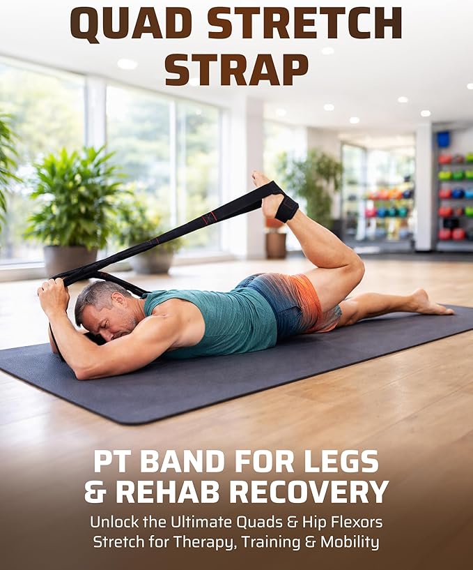 THEFITGUY Quad Stretcher - Quad Stretch Strap with Secure Ankle Support | 4-Loop Quad & Hip Flexor Stretch Band for Physical Therapy, Mobility, Post-Workout Recovery | Non-Elastic Leg Stretching Strap