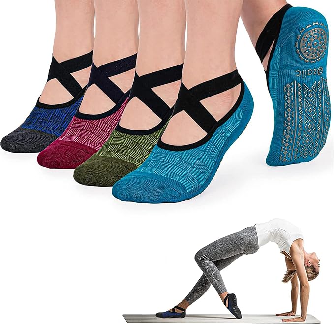 Ozaiic Pilates Socks for Women Non Slip Grip, Yoga Socks with Grippers for Barre, Hospital, Ballet, Dance, Barefoot Workout