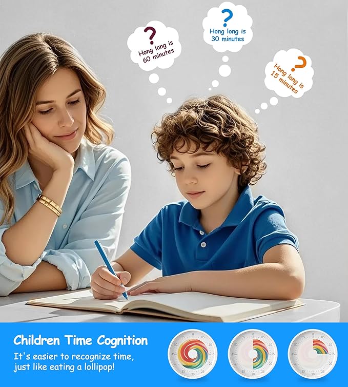 Visual Classroom Timer for Kids - Desk 60 Minutes Countdown Timers for Teachers and Students, Non-Ticking Homeschool Study Supply Time Cognition Tool for Toddler, Easy Rotating and Reading