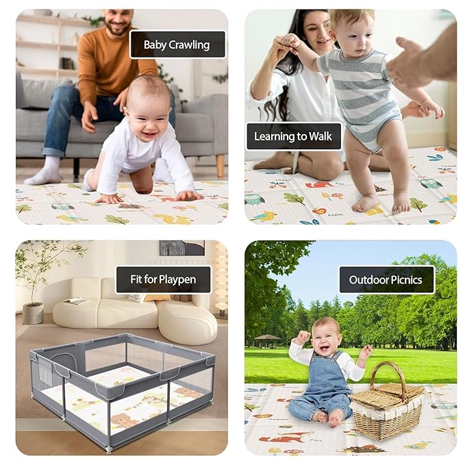 XVISHX Baby Play Mat, 50 x 50 Inch Play Mat Perfect for Use Baby Playpen, Foldable Baby Foam Playmat for Floor, Portable Waterproof Activity PlayMats for Babies, Infants and Toddlers