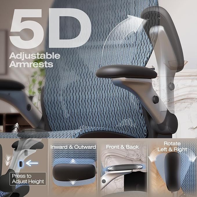 ELABEST X100 Ergonomic Office Chair with Footrest, Big and Tall Home Desk Chair with 5D Flip-Up Arms, Adjustable 3D Lumbar Support,High Back Rolling Computer Chair, Swivel Mesh Chairs (Oaxaca Blue)