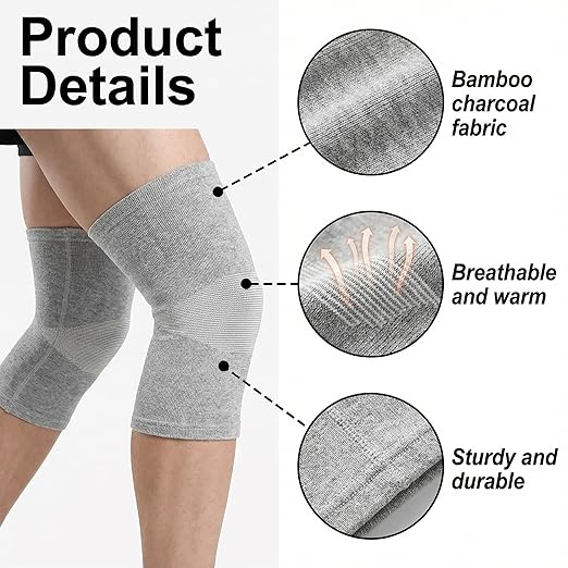 Premium Bamboo Knee Sleeve - 1 Pair Bamboo Compression Knee Sleeve for Women & Men, Anti-Slip Elastic Sport Warm Knee Brace for Arthritis (Black,Medium)