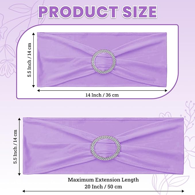 VDS - Lavender | Spandex Chair Sashes Bows | 10 PCS | Stretch Elastic Banquet Universal Folding Chair Band Tie with Silver Buckle Slider for Wedding Party Conference Celebration Event Decoration