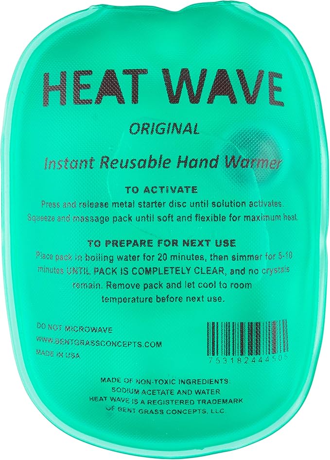 Heat Wave 3x5 Reusable Click Instant Heat Hand Warmer (Small Green 4 Pack)