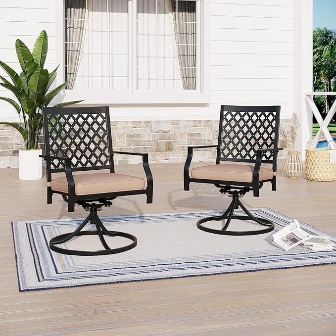 Sophia & William Patio Dining Chair Set of 2, Outdoor Metal Swivel Rocking Chairs with Cushion, for Garden Backyard Bistro