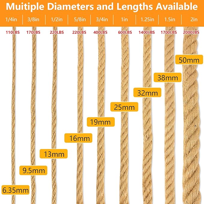 Manila Rope 3/4 Inch X 100 Ft, Natural Hemp Rope 4 Strand Twisted, Thick for Crafts Heavy Duty Multipurpose for Swing Bed, Camping, Tug of War, Docks, DIY Projects.