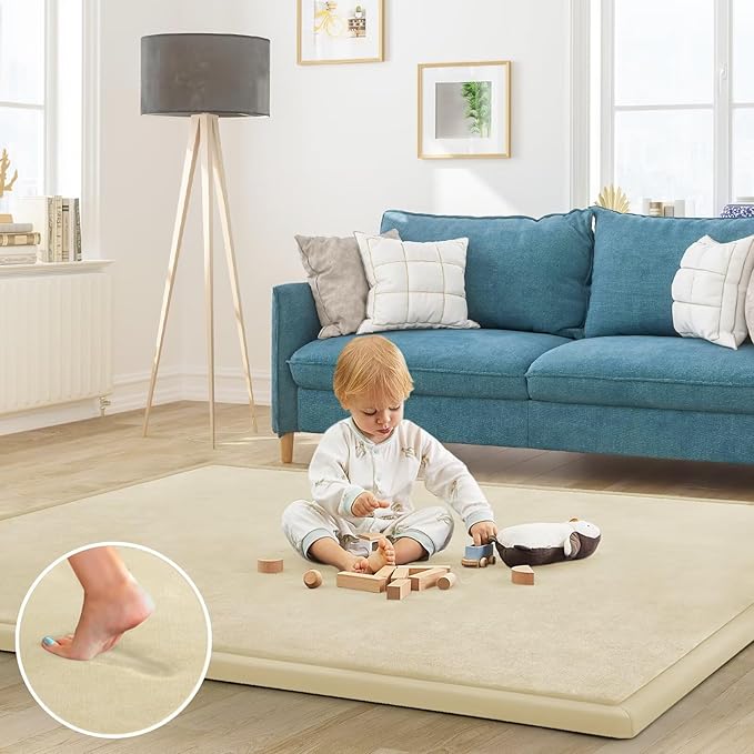 Baby Play Mat for Floor Nursery Rug Muscle Mat Area Rug Playroom Rug 50"x50" Playpen Mat Memory Foam 1.3" Thick Crawling Mat for Babies,Toddlers, Infants, Kids,Light Beige