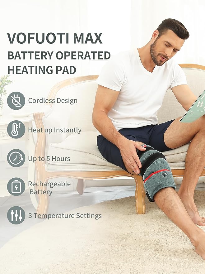 Leg Heating Pad, Portable Cordless Heated Knee Brace Warmers Wrap with Battery and 3 Temperature Settings Men Women