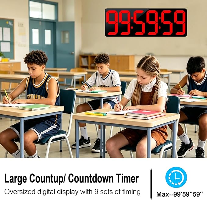 TXL 17.2" Bluetooth Digital Wall Clock with Seconds, Large Countdown Timer for Classroom Home Gym Kitchen Office, Alarm Clock with Remote Control, 4 Dimmable Brightness, Auto DST (Red)