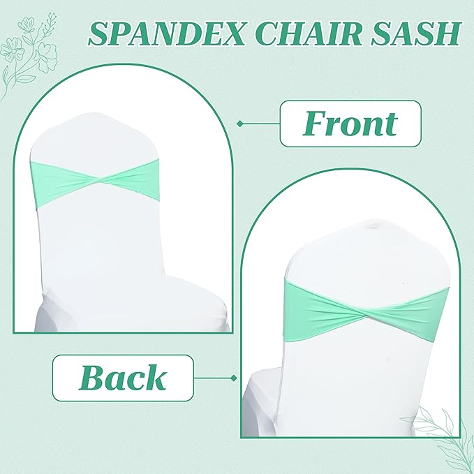 VDS Pack of 200 PCS | Tiff Blue | Spandex Chair Sashes Bows Without Buckle | Stretch Elastic Banquet Universal Folding Chair Band Tie with for Wedding Party Conference Celebration Event Decoration