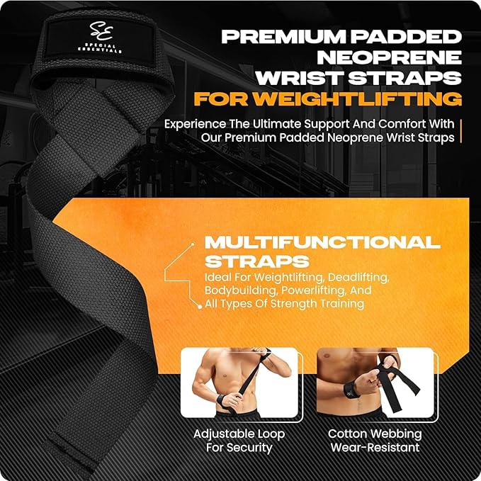 Special Essentials Wrist Straps for Weightlifting and Weightlifting Wrist Wraps for Men & Women (2 Pair Bundle) Premium Padded Neoprene - Gym Lifting Straps
