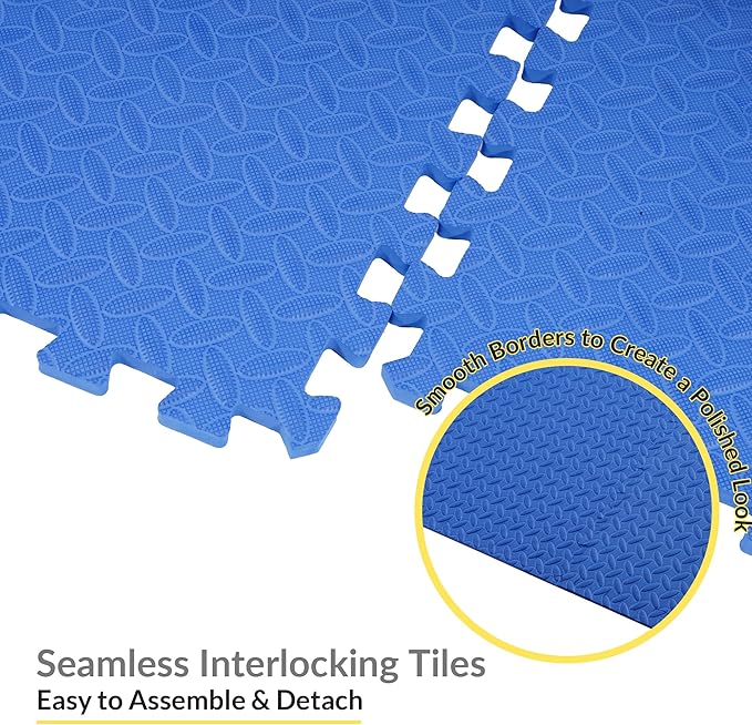 Fitvids Puzzle Exercise Gym Flooring Mat, 3/4" Thick High-Density EVA Interlocking Tiles Workout Mat for Home Gym, Fitness Equipment, MMA, Gymnastics, 6-Piece Shock-Absorbing Exercise Mat (24 Sq Ft)