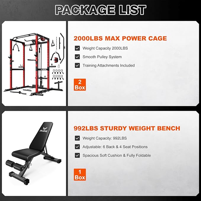 JELENS S21 Power Cage, Multi-Function Power Rack with Adjustable Cable Crossover System, 2000LBS Squat Rack for Home Gym with More Training Attachments