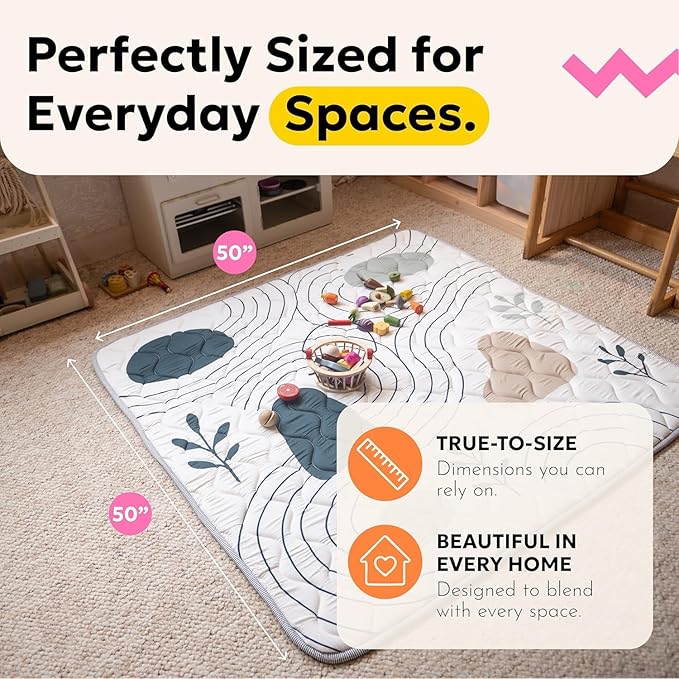 MioTetto Baby Mat for Floor, 50" x 50" Playpen Mat, Thick Soft Foam Padding Baby Play Mat, Portable Quilted playmat - Washable Baby Floor Play mat, Non-Slip Play Mat for Babies & Toddlers