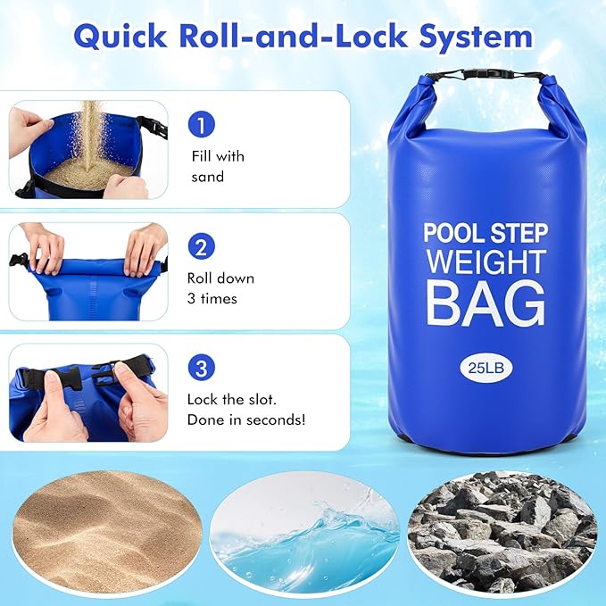 Soulchen 8 Pack Pool Ladder Weights, Heavy Duty Universal Pool Step Weights Sand Bags with Handles for Above Ground Swimming Pools, Durable Waterproof Foldable (10l/25lb)