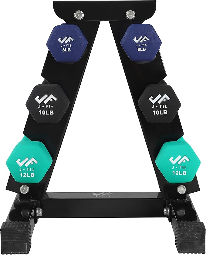 JFIT Dumbbell Pairs or Sets – Neoprene & Vinyl Coated Hand Weights for Home Gym, Strength Training, Aerobics, Cardio Exercise and Fitness