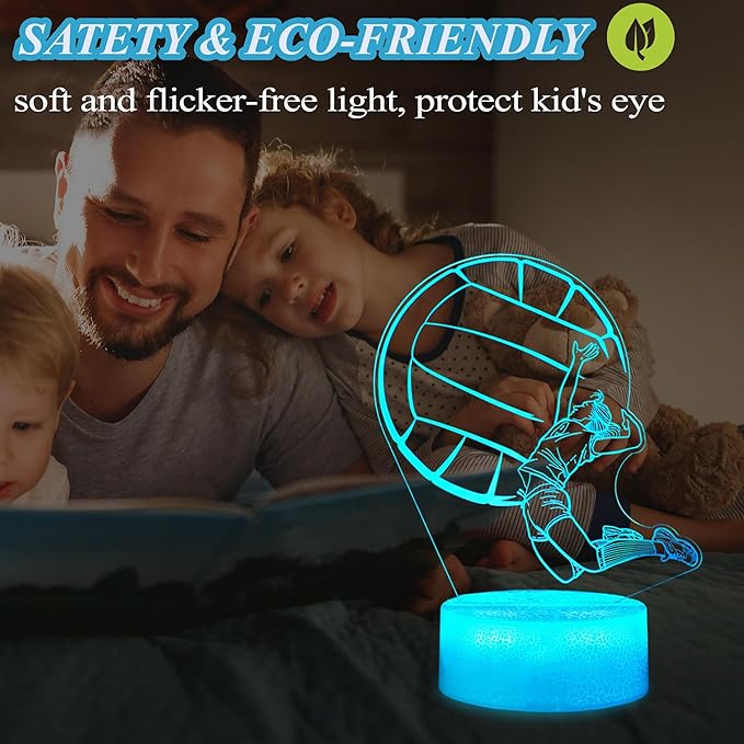 Volleyball Gift for Girls, 3D Night Light, 16 Colors Changing, Remote Control with Timer, RGB Flashing Mode and Dimmable, Volleyball Lamp for Christmas Birthday Decor