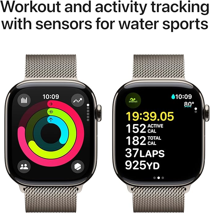 Apple Watch Series 10 [GPS + Cellular 46mm case] Smartwatch with Natural Titanium Case with Natural Milanese Loop - M/L. Fitness Tracker, ECG App, Always-On Retina Display, Carbon Neutral