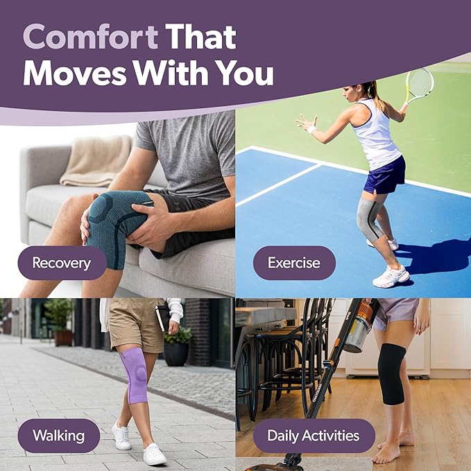BraceAbility Knee Compression Sleeve - Knit Knee Pain Brace for Men or Women, Arthritis Relief, Meniscus Tear, Running, Workout, Sports, Swelling, Athletic Support for Joint Stability (Lilac, XS/S)