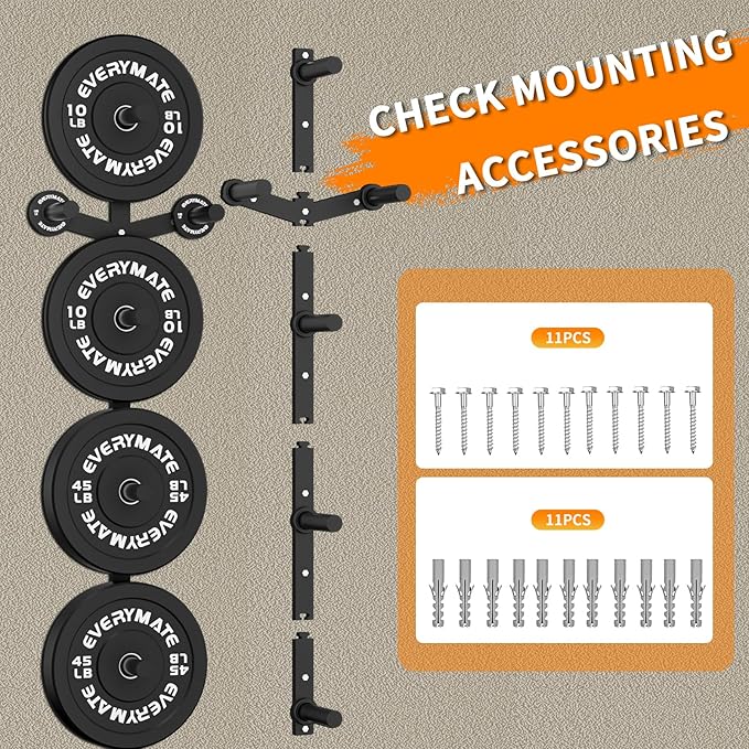 EVERYMATE Weight Plate Storage Rack, Olympic Weight Plate Holder, Bumper Plate Storage, Home Gym Organizer
